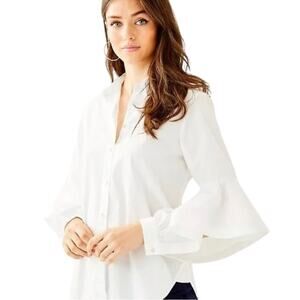 Lilly Pulitzer Ladies White "Natalia" Flounce Sleeve Blouse, NWT